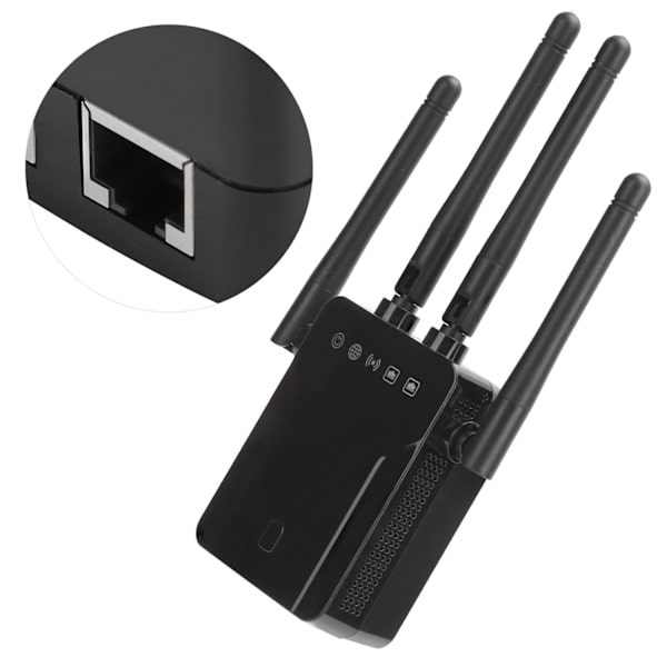 WIFI-langaton toistin 300M Internet-verkon signaalinvahvistin 2 Ethernet-portilla 4 antennia Musta 100-240VUS-pistoke