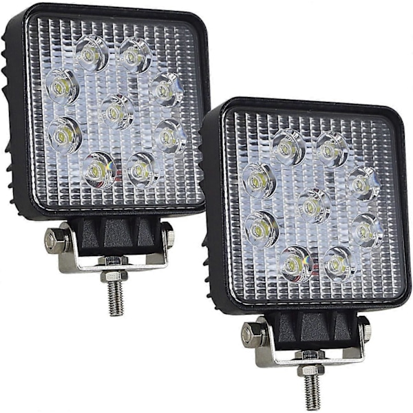 2 stk 3 tommer 27W Firkantet Arbeidslys LED Lysbar, Bred Lysstråle Arbeidslys for Offroad Truck SUV og 4x4 Tåkelys