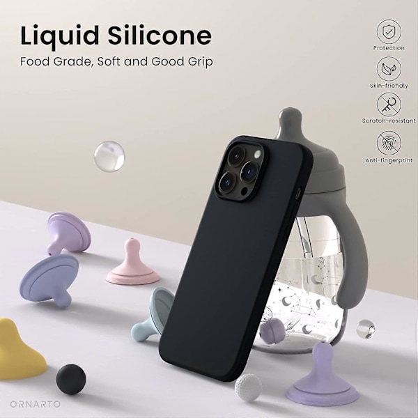 iPhone 14 Pro Cover, Flydende Silikone Cover (til iPhone 14 Pro) (6.1\"), iPhone 14 Pro Slim Cover, iPhone 14 Pro Stødsikkert Cover - Sort