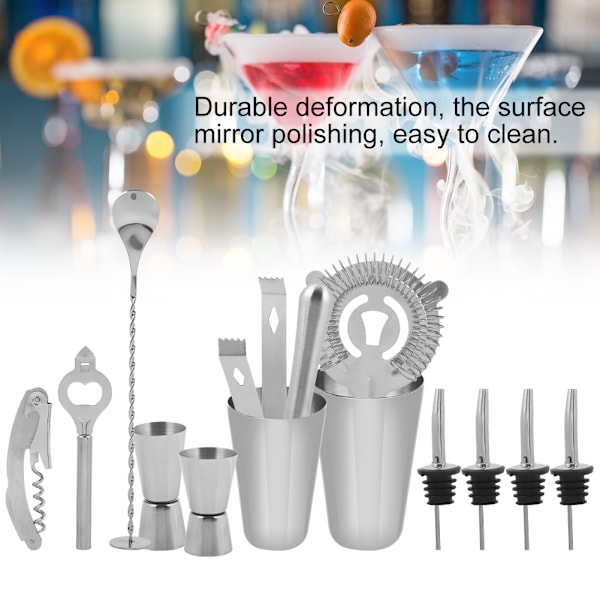 14 stk. rustfrit cocktail shaker mixer drikker drikkeværktøj bar gave (600, 450 ml)