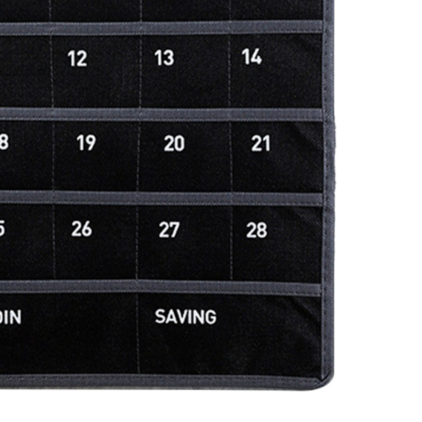 Väggmonterad fickkalender i non-woven-tyg, månadskalender, förvaringsväska för sovrum, vardagsrum, kontor, 44 x 42 cm, svart
