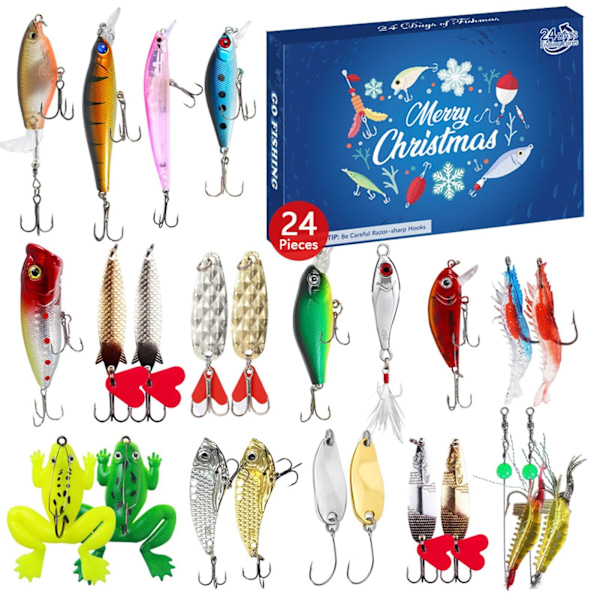 Julkalender för fiske 2024, nedräkning till jul med fisketema, adventskalender med 24 dagars fiskepresenter