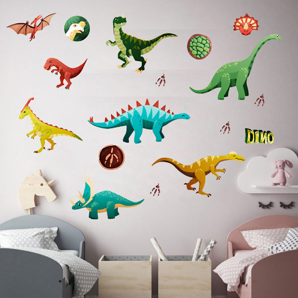 14 stk. Dinosaur Wall Decals Lysende Dinosaur Stickers Aftagelige PVC Dinosaur Wall Sticker til Soveværelse Klasseværelse