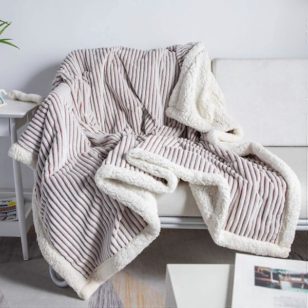 Sherpa Fleece Filt Vändbar Sherpa Flanell Filt Mjuk Luddig Plysch Filt Varm Mysig med Rand Perfekt Pläd för Alla Årstider för Soffa B