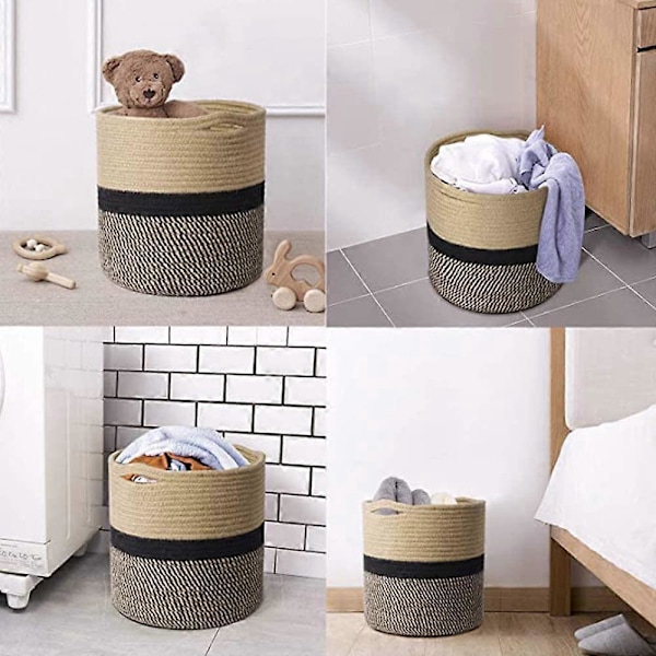 Vasketøjskurv af bomuldsreb, Vævet opbevaringskurv af bomuldsreb, 28 x 28 cm Foldbar badeværelsesopbevaringskurv til legetøj, tøjopbevaring