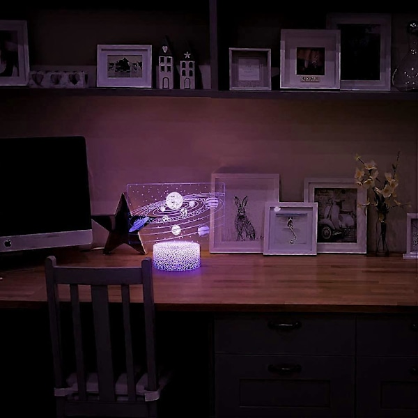 Solcellesystem Natlampe til Børn, 3D Illusion Lampe Børneværelse LED Lys, Fjernbetjening 16 Farveskift Dæmpbar, Julegaver til Piger Drenge Livin