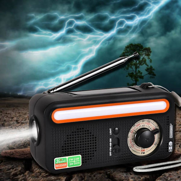 Bärbar Solar Handvev Radio AM FM WB Multiband Dynamo Radio med 2000 mAh Power Bank SOS-larmfunktion för campingresor i nödsituation