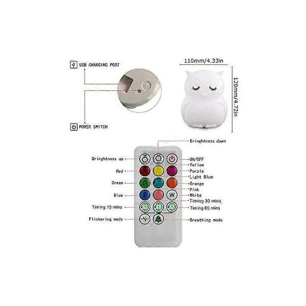 LED Nattlampa, 9 Färger USB-Laddning Induktionslampa, Silikonlampa, Stämningslampa, Inomhusbelysning, Sovrum Uggla