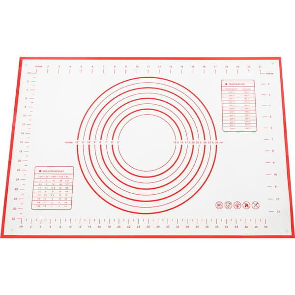 Non-stick silikone bageunderlag med markeringer til æltning af dej, 40x60cm, rød