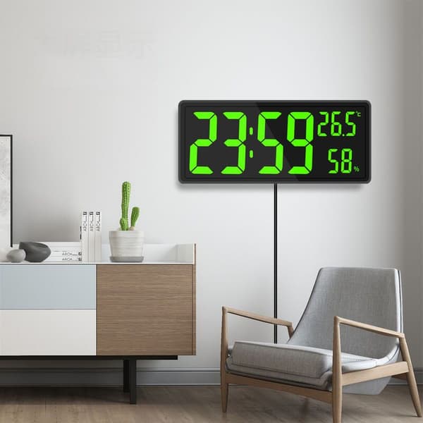 Rektangulär LED Digital Väggklocka – Temperatur- och Luftfuktighetsdisplay – USB-driven – Läsbarhet upp till 10 meter