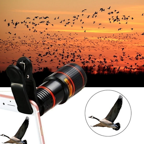 Universal HD 12x optisk zoom kameratelefonlinse med klips for iPhone