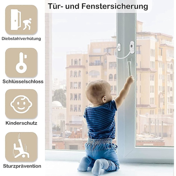 2 stk. Vindus- og dørbegrenser Barnesikring Lås Baby Barn Wire Safe for offentlig hjem og kommersielle applikasjoner med nøkkelskruer