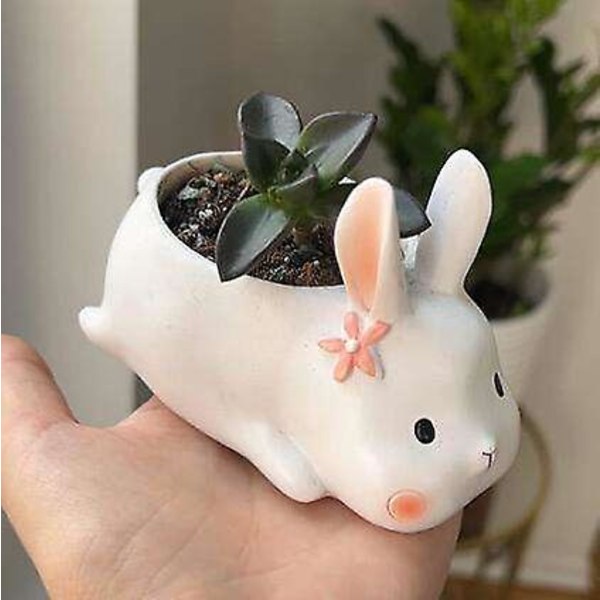Mini Kanin Keramik Blomkruka med Fat - Minimalistisk Kontorsfönster Dekoration
