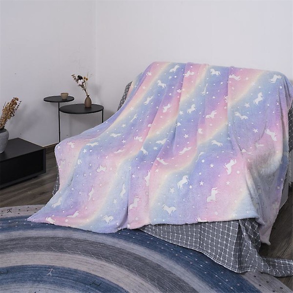 Självlysande Engångsfilt Rolig Självlysande Enhörningsfilt, Mysig Ull Engångsfilt, Speciellt Designad för Fantastiska Presenter 60cm x 50cm