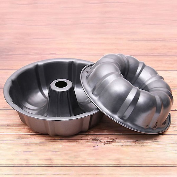 2-pack Icke-klibbiga 10 tum Fluted Tube Cakeformar, Tunga Kolstål Bakformar för Kakor och Bavarois