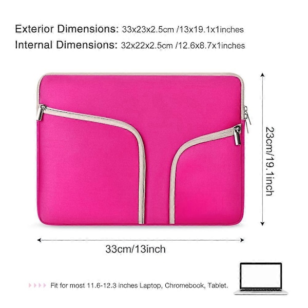 Vedenpitävä kannettavan tietokoneen suojakotelo 13x9,1 tuumaa vetoketjutasku MacBookille Samsung Chromebookille HP Acer Lenovo - Ruusunpunainen