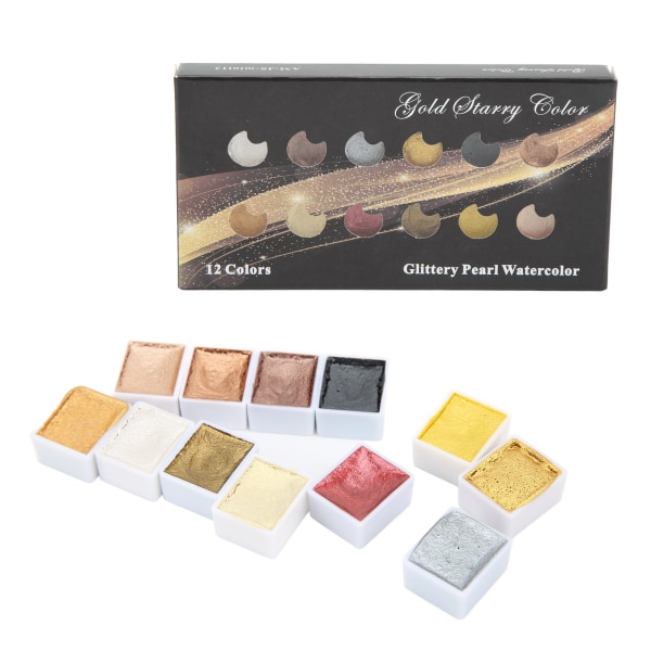 12st Akvarellfärg Metallic Färgsystem Highlight Dimming Watercolor Set för konstmålning manikyr