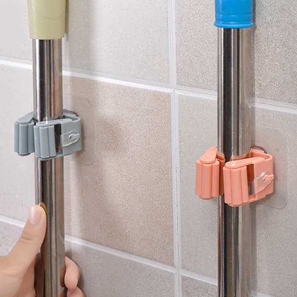 3 stk. vægmonteret moppeholder stærk vedhæftning plast moppe kostholder til garageværktøjsrum grå