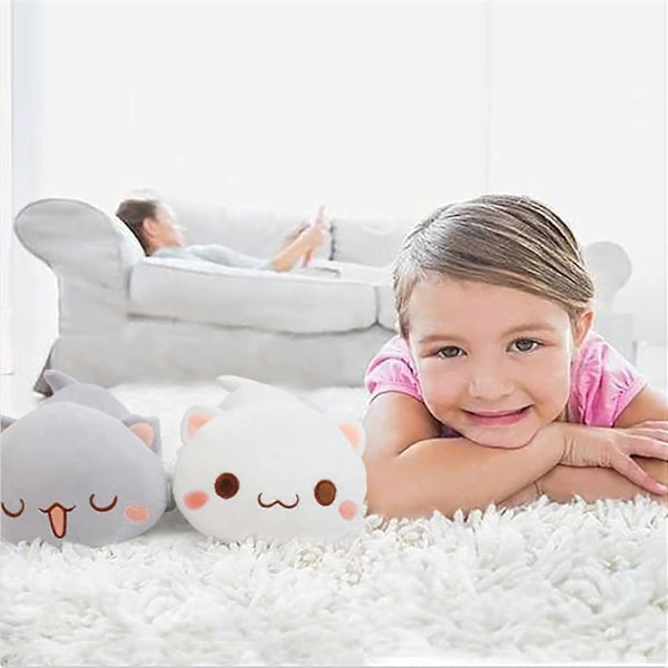 Supermjuk Söt Kattdocka Plyschleksak Söt Kattkudde Säng Sällskap Sovdocka (Vita Runda Ögon, 50cm=19.6 tum)