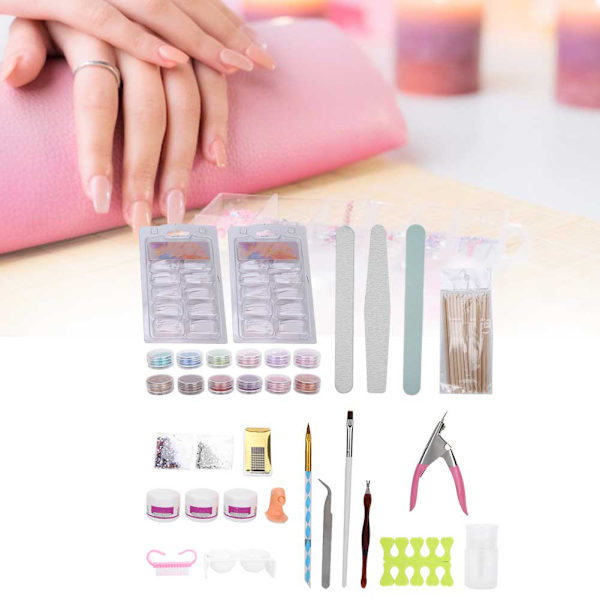 Kynsi Manikyyri Set Glitter Powder Nail Tips Brush Nail Art Tool Kit kynsihoitolaan