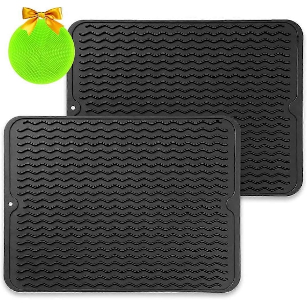 Torkmatta i Silikon, Set med 2 Diskbänksmattor - Antibakteriell Diskbänksmatta, Värmebeständig Snabbtorkande Diskbänk för Kök, 40 x 30 CM