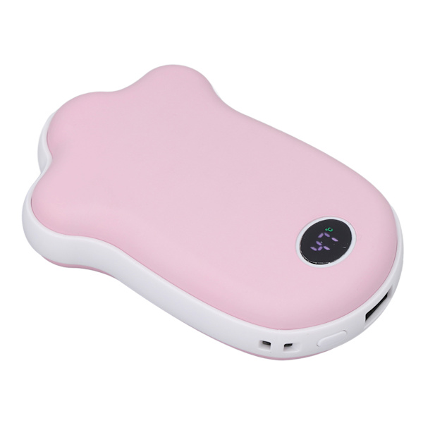 USB uppladdningsbar handvärmare Cat Paw med LCD-skärm Dubbelsidig uppvärmning 2 nivåer justerbar handvärmare Power Bank för telefon Rosa