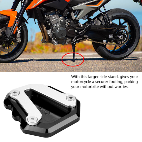 Motorcykel CNC Side Stand Kickstand Plate Extension Pad Forlængelse til 790 til 2018‑2019 Sort