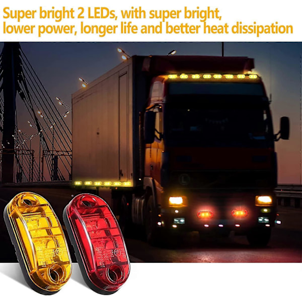 20 Stk. 2,5 Tommer 2 Diode Trailer Markeringslys Vandtæt LED Trailer Sidemarkeringslys Oval Trailer Kørelys til Lastbil RV Udvendig Markeringslys