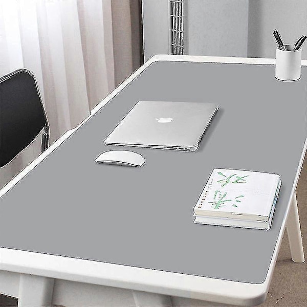 Dubbelsidig Portabel Stor Musmatta Gamer Vattentät PU Läder Skrivbordsmatta Dator Musmatta Tangentbord Bordsöverdrag Grå 80*40cm