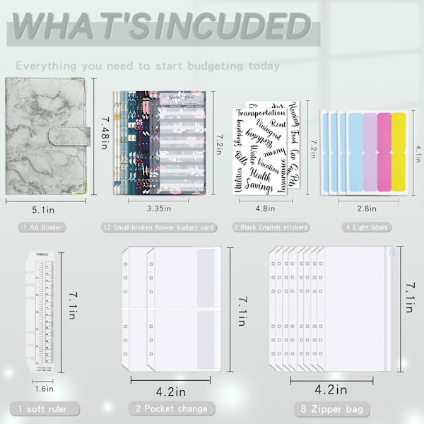 A6 Budget Binder Skridsikker Vandtæt Udsøgt Rivfast Støvtæt Spænde Design Kunstlæder Marmor 6-rings Budgetplanlægger Kontorartikler Hvid