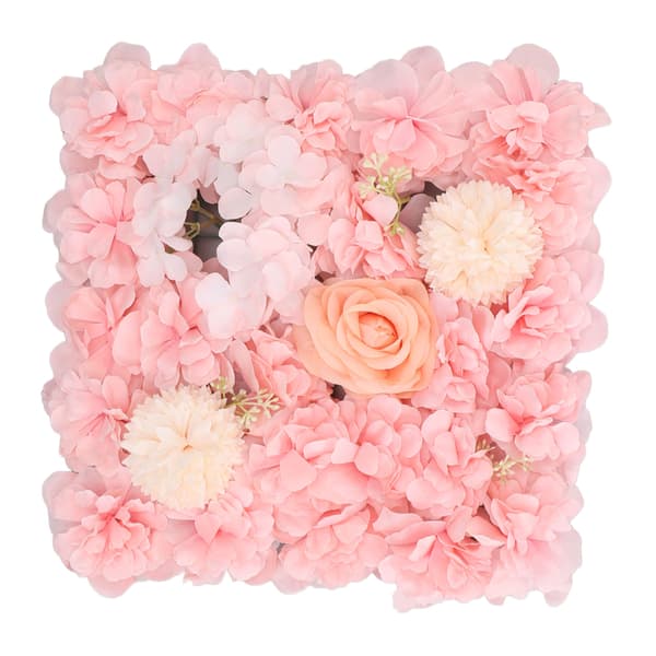 Kunstige Blomstervægspaneler Simulation Silke Rose Blomstervægindretning til Bryllupsfest Scene Baggrund 15x15in Pink