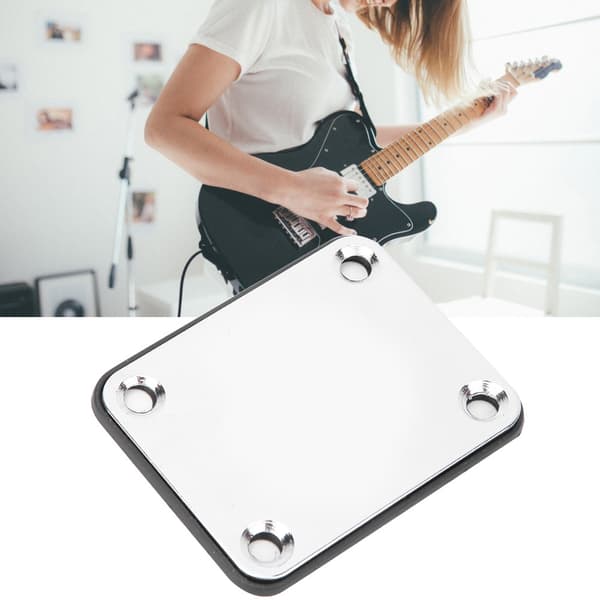 Forkromet sølvfarvet rustfrit stål elektrisk guitar hals forbindelsesplade med 4 stk. skruer