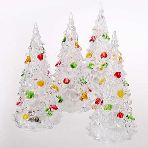 Bordplate LED juletre 7 fargeskiftende opplyste akryl juletre med ornamenter julefest feriedekorasjon