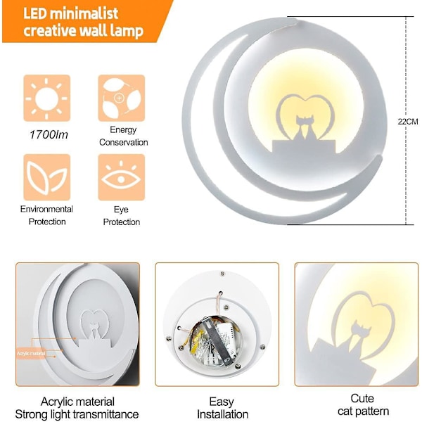 Indendørs Væglampe, 14W LED Væglampe, Hvid Væglampe AC220V, RA≥80, Design Væglampe Kold Hvid 6000K+Varm Hvid 3000K
