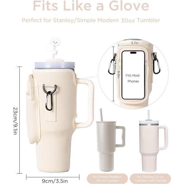 Neoprene Water Bottle Holder - Carry Bag for 40 oz Tumbler - Adjustable Shoulder Strap - Perfect Water Bottle Accessory - Pink