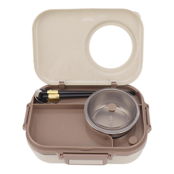 Rustfritt stål lunsjboks med suppebolle skje spisepinner beige lekkasjesikker bærbar Bento lunsjboks for camping piknik 3 rom 1100ml