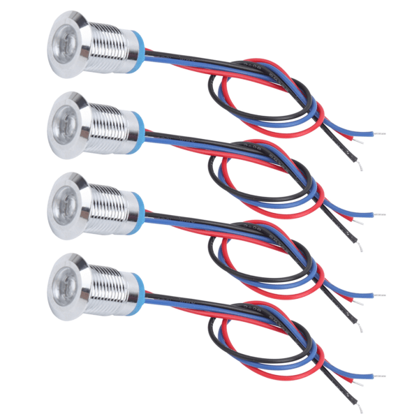 4 set förtrådda runda lysdioder Vattentät metall 2 färgindikator Common Cathod 12mm 1224V (röd och blå)