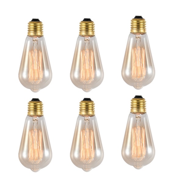 6 st ST64 Vintage glödlampa Retro stil glödtrådslampa E27 110V 40W för heminredning