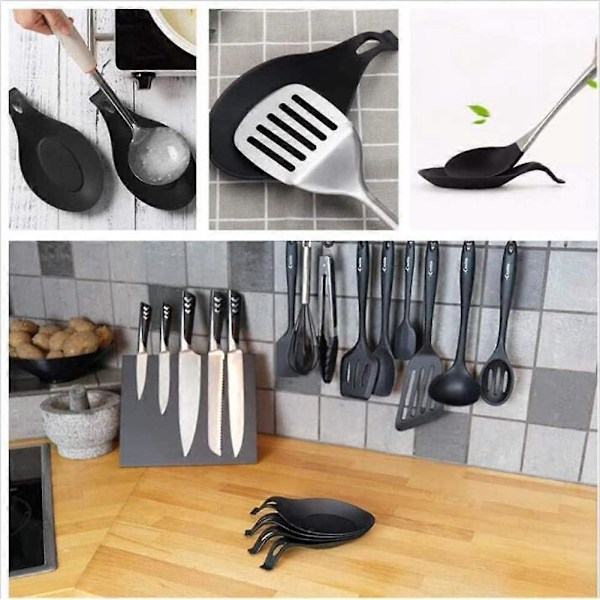 Køkken Silikone Skeholder Varmebestandig Skeholder Bestik Skovl Rack Sort 3 stk.