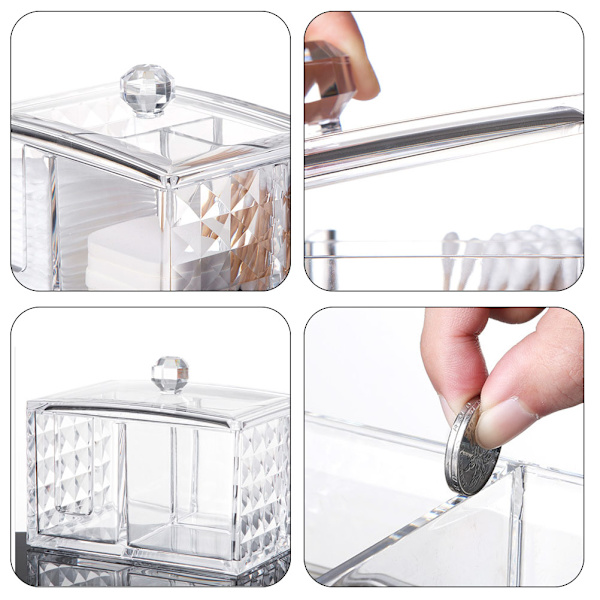 Bomuldsrondeller Holder Makeup Organizer Klar Akryl Mønster Rengøring Pad Holder og Vatpind Opbevaringsbeholdere