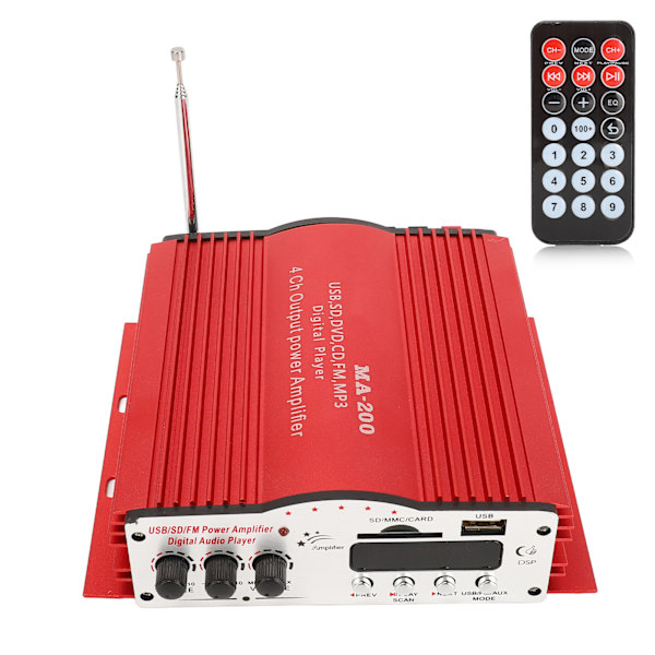 Bilforstærker Digital Audioforstærker 30W 4CH Stereo Effektforstærker Universal til MP3 MP4 DVD VCD FM USB Afspilning