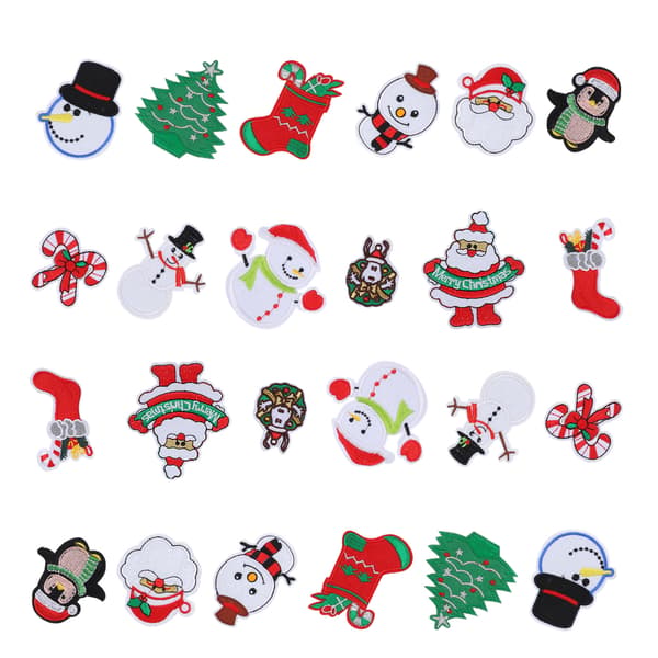 24 st julbroderade tygmärken jultomten snögubbe DIY strykpatch