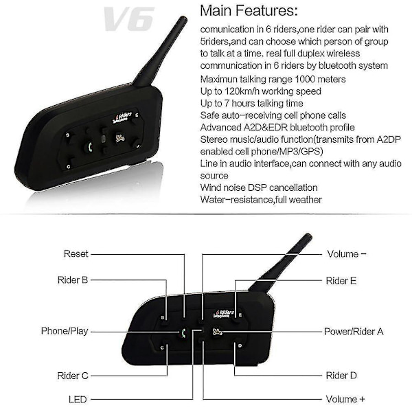 V6c Trådlöst Bluetooth Fotbollsdomare Intercom Headset