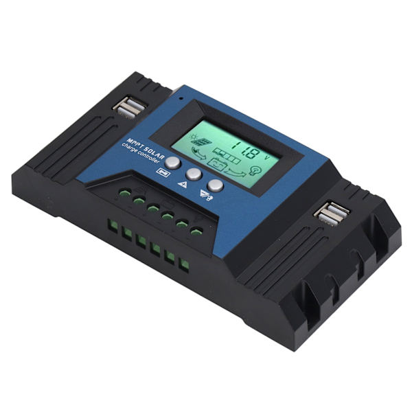 12V 24V Solladdningsregulator 4 USB-portar 5V 2.5A Parameterjusterbar LCD-skärm för hem, husbil, båt 100A
