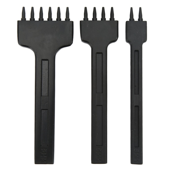 3 stk Lærstift Punch Svart 2 tenner 4 tenner 6 tenner Runde tenner Lær Stitching Punch DIY Punching Tool Black