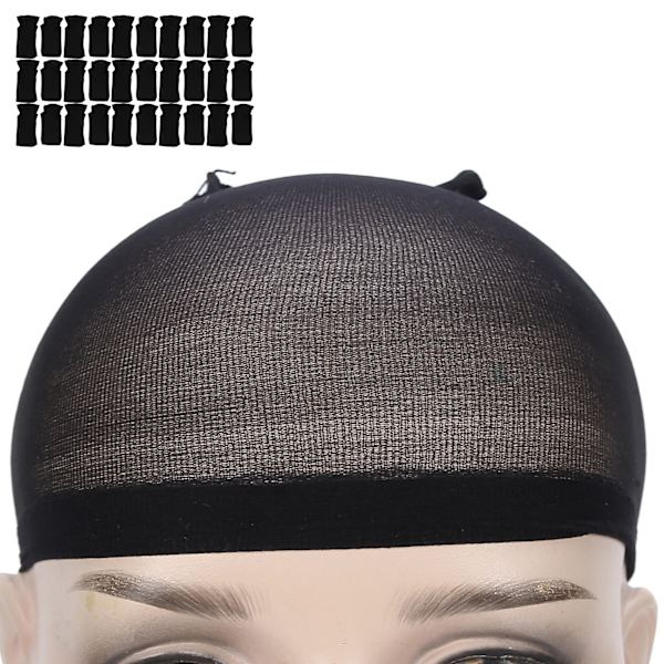 30st Professionell Strumpa Peruk Cap Stretchig Elastisk Tvättbar Portabel Hårnät Set Svart