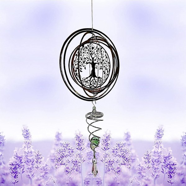 3D Metal Life Tree of Life Wind Chime med spiralskue - hengende skulptur i rustfritt stål for plen og hage