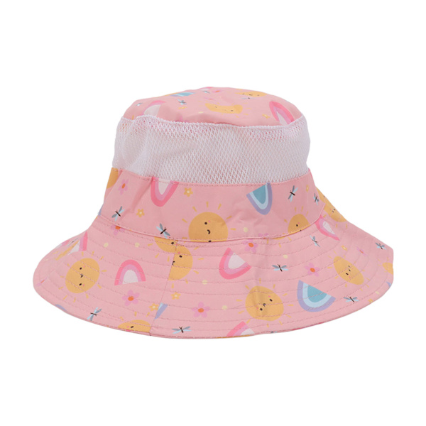 Baby Fisherman Hat Andningsbar Cartoon Tryckt Spädbarn Solskydd Hat med Vindtät Rep för 6 Månader till 3 År Gammal Rosa Sol