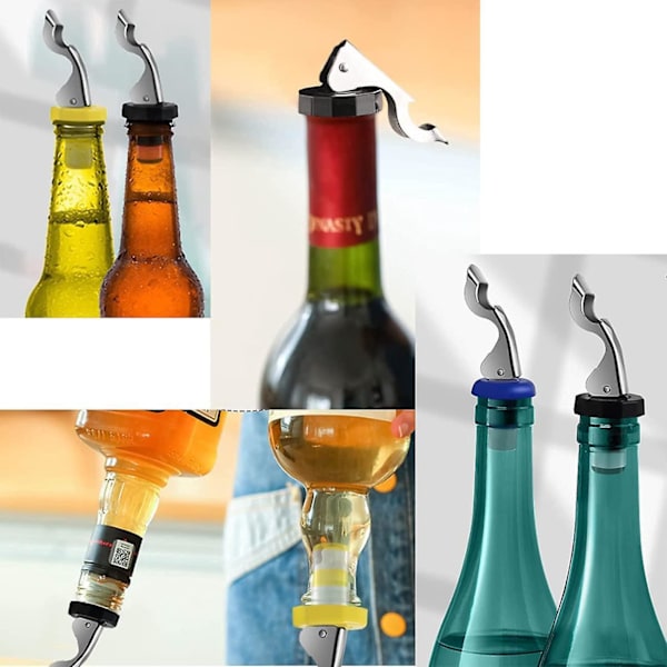 4-pack återanvändbara flaskkorkar med integrerad flasköppnare, plast och rostfritt stål