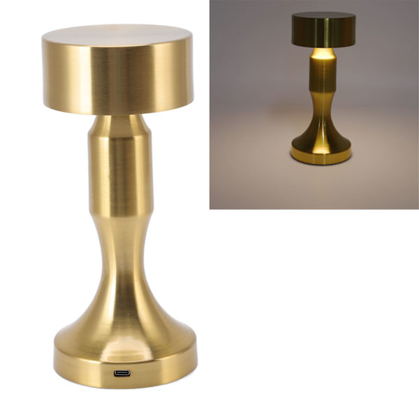 LED-bordslampa, uppladdningsbart batteri, guld, hög ljusstyrka, galvaniseringsprocess, slagtålighet, nattlampa B742
